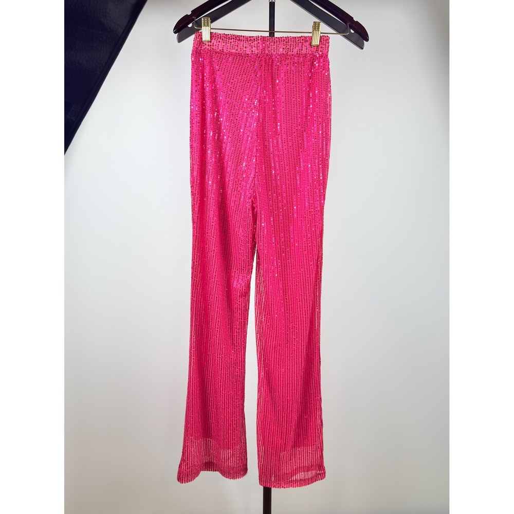 Unbranded Sequin Pants Womens S Pink Wide Leg High Waist Party Disco Festival